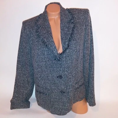 Blazer Norton McNaughton Mujer Talla 14 Tweed Negro Blanco Flecos 3 Botones Foto 1 de 4