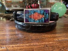 Zuni Turq. Spiny Oyster Inlay Sterling Silver  Belt Buckle 1.”-32-34” Nu🐊✅