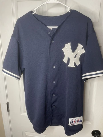 Vintage Majestic New York Yankees Mens Large Jersey Blue Button Up Soriano MLB Cover