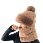 Thermal Women Scarf Hat Soft Plush With Pompom Winter Warm Outdoor Sports