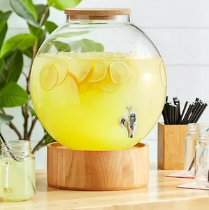 4 Gallon Fishbowl Glass Beverage Drink Water Ice Tea Dispenser Jar Wood Base - Picture 1 of 6