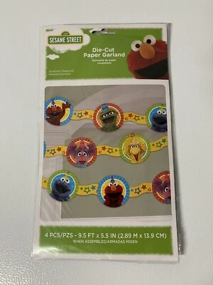 Guirnalda de cumpleaños de papel troquelado Plaza Sésamo Galleta Elmo Oscar 9,5 pies x 5,5 pulgadas Nuevo en paquete Foto 1 de 2