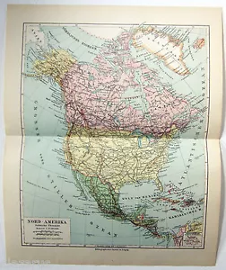 Nordamerika - Original deutschsprachige Karte von Meyers von 1924. Antik - Bild 1 von 3