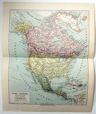 North America - Original 1924 German Language Map by Meyers. Antique - Image 1 of 3