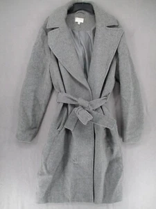 Witchery Coat Womens 16 Grey Wool Blend Belted Tie Trench Office Career Collar - Picture 1 of 23