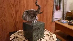 B Austin Cast Pewter Statue Sculpture African Elephant Animal Bust Marble Base - Picture 1 of 5