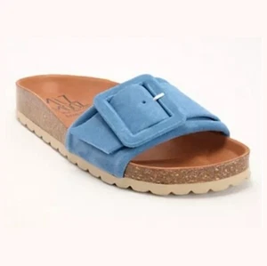 Miz Mooz NWOT Women's Size 39 (8.5/9) Reiko Blue Leather Buckle Slide Sandal - Picture 1 of 12