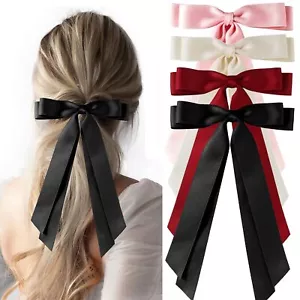 4 PCS Satin Ribbon Bow Hair Clips with Long Tails Women & Girls Accessories - Picture 1 of 7