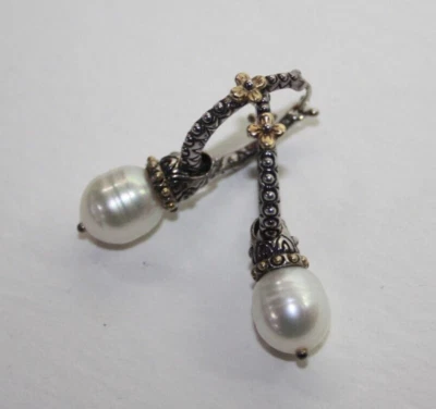 Difícil de encontrar! Pendientes de aro Barbara Bixby de plata de ley y perlas de agua dulce de 18 k [093GRA] Foto 1 de 4