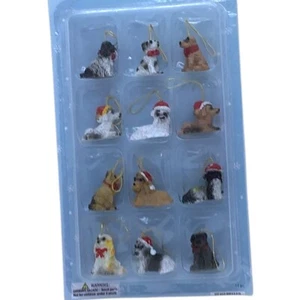 12 Mini 1" Dog Christmas Ornaments Santa Hats Bichon Collie Yorkie King Charles - Picture 1 of 4