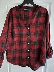Calvin Klein Jeans Shirt Women’s Size XL Red Back Plaid Flannel - Picture 1 of 11