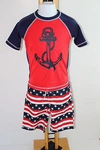 Gymboree Boys Boy Swim Suit Bottoms Trunks Rash Top NWT Size 12-18 M Set Anchor - Picture 1 of 5