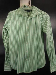 Nice Boy's Small Ralph Lauren Sport Green White Striped Long Sleeve Button Shirt - Picture 1 of 7