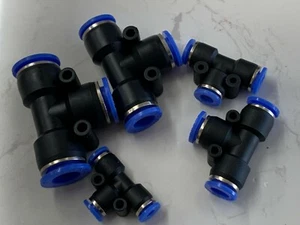 Union Tee Equal  Connector Pneumatic Push-In Fitting for Air  Sizes4,6,8,10,12mm - Picture 1 of 10