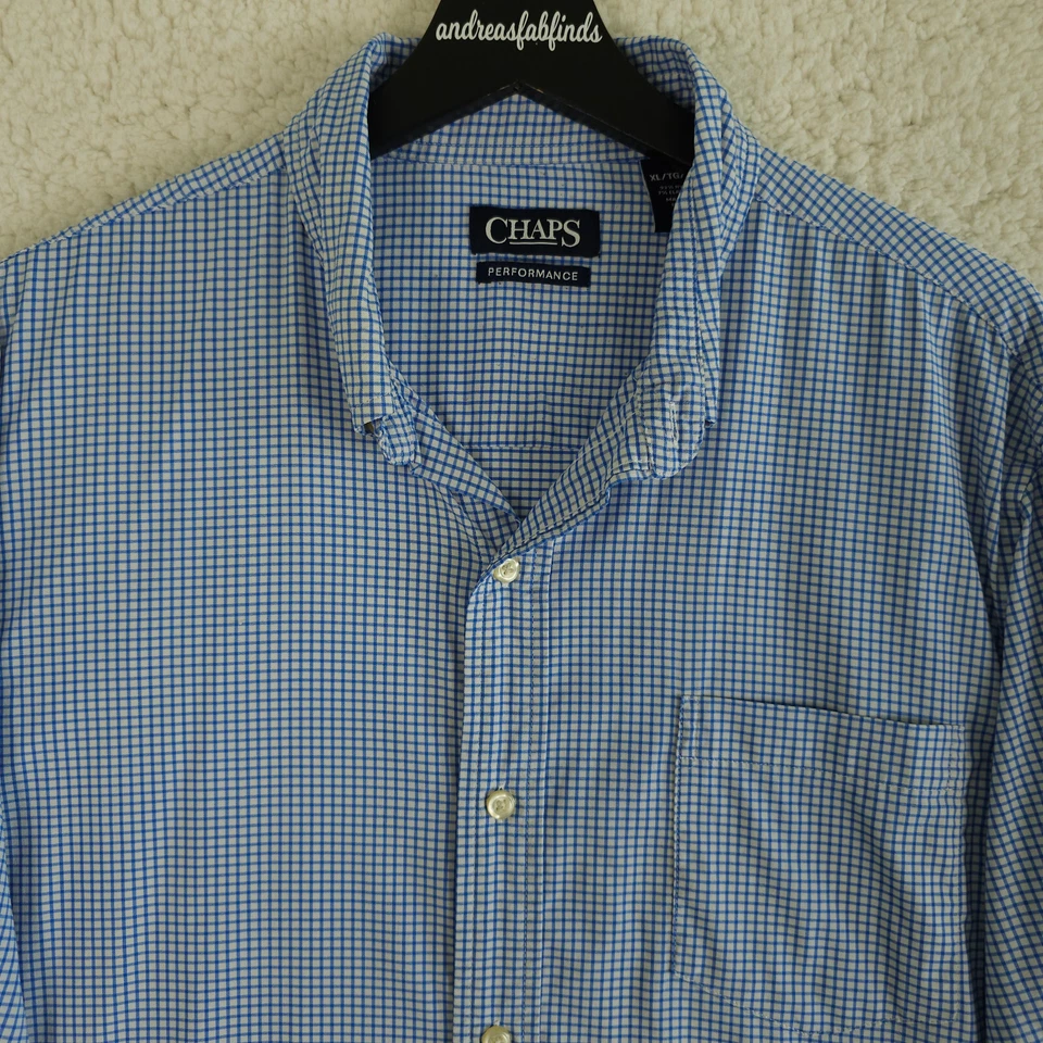 Camisa Chaps Para Hombre XL Azul Blanco Cuadros Rendimiento Manga Larga Abotonada Golf  Foto 1 de 4