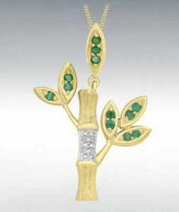 9ct Gold Smaragd & Diamant Bambus Baum Anhänger - Bild 1 von 1