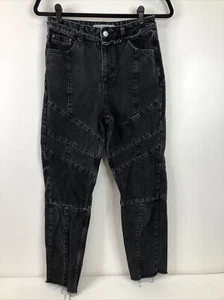 Topshop Moto Womens Size 28x30 Straight Crop High Rise Black Raw Hem Jean - Picture 1 of 12