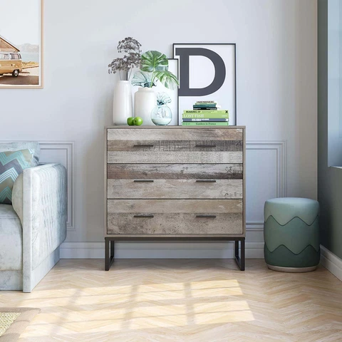 Wide Dresser with 3 Drawers, Modern Bedroom Nightstand Chest with Metal Legs Cover