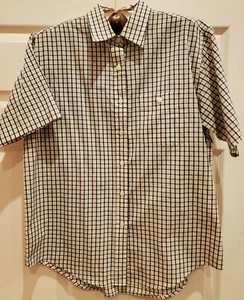 Land's End Women’s Blue Yellow Plaid Button Up SS Shirt Sz MED Regular 10-12 - Picture 1 of 8