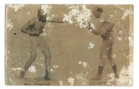 1910 JACK JOHNSON v JAMES JEFFRIES RPPC Vintage Original Boxing Postcard *RARE* Cover