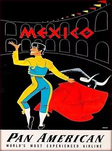 Mexiko Panamerikanischer Matador mexikanischer Vintage Reisewerbung Posterdruck - Bild 1 von 1