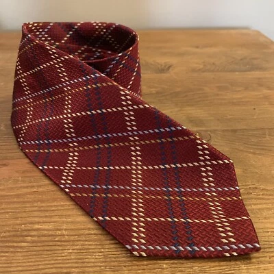 Corbata de cuello Hickey Freeman roja azul texturizada a cuadros hecha a mano de seda inglesa para hombre EE. UU. Foto 1 de 4