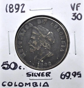 1892 Colombia 50 centavos - Picture 1 of 2