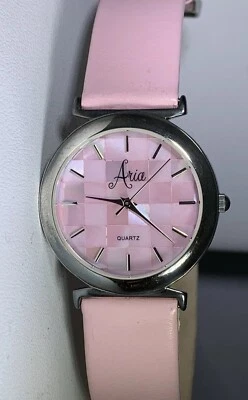 Reloj de cuarzo ARIA de plata esterlina para dama esfera perla rosa y correa de cuero rosa nuevo Foto 1 de 4