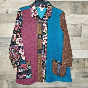 Womens Floral Patchwork Tapestry Cardigan Jacket Coldwater Creek Petite Sz Large - Picture 1 of 11