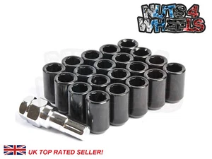 20 x Black Tuner Wheel Nuts M12x1.5 60° Tapered Slimline Nuts Aftermarket Alloys - Picture 1 of 4