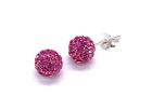 Shamballa Pink Crystal Glitter Bling Ball Stud Earrings 925 Sterling Silver