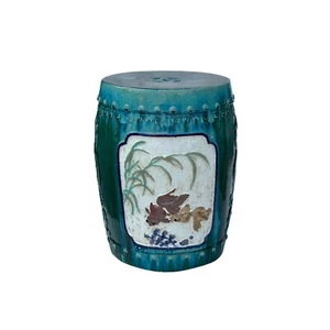Round Turquoise Green Flower Bird Fish Motif Clay Garden Stool Table ws3544 - Picture 1 of 7