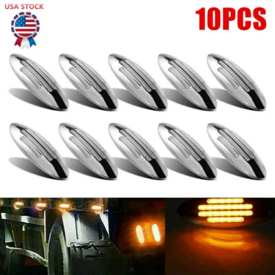 10pcs Amber Thin Side Marker Lights Clearance 24 LED Chrome for Freightliner 12V - Image 1 of 4