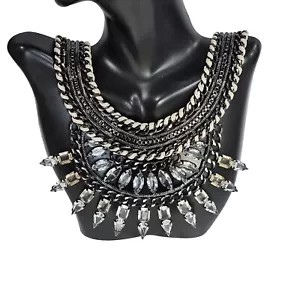 Collana BCBG MAXAZRIA maglia nera catena e strass livello bavaglino dichiarazione - Foto 1 di 14