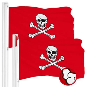 G128 2 Pack Pirate Jolly Roger Bones Red Flag 20x30 In Emb 300D Polyester - Picture 1 of 7