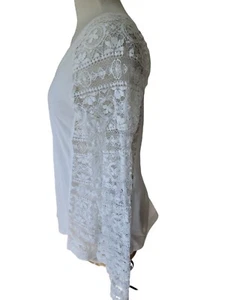 White Lace Long Sleeve Womens Top Sexy Sheer Sides And Arms NWT Size Medium - Picture 1 of 10