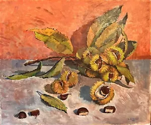 NATURA MORTA “Castagne” OLIO SU TAVOLA cm 50x60 (O.Ceppatelli) - Imagen 1 de 3