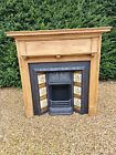 Original Victorian Tiled  Castiron Insert + Pine Surround Fireplace