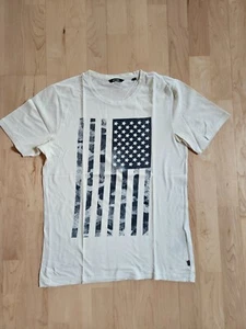 ONLY & SONS Herren T- Shirt beige blau M Rundhals USA Flagge kurzarm - Bild 1 von 2