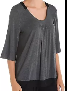Donna Karan Damen Gr. L Nachtwäsche Modal Lounge Top in Anthrazit/Schwarz Besatz - Bild 1 von 6