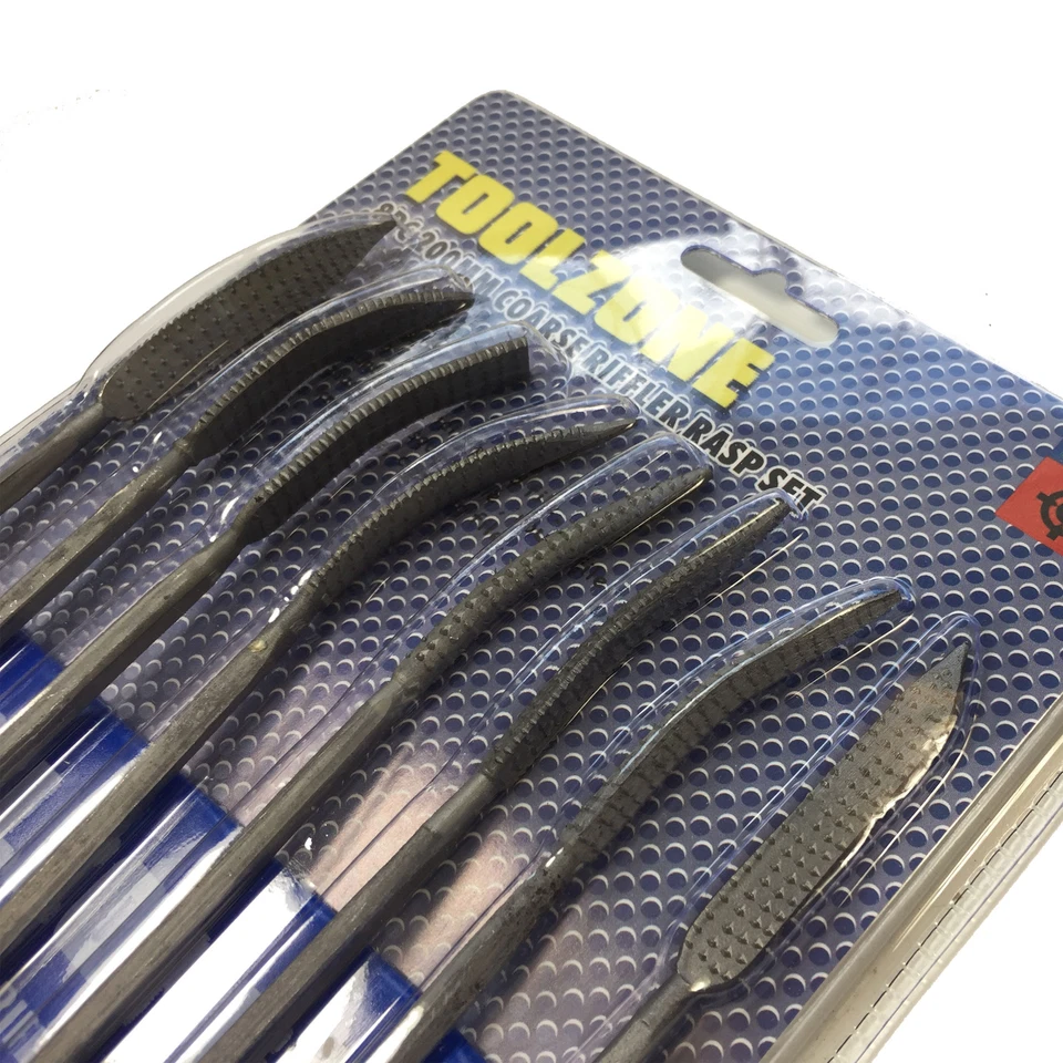 Toolzone 8Pc Riffler Wood Rasp Double Ended Coarse Rifler Files Set 200mm +Pouch - Image 1 of 1