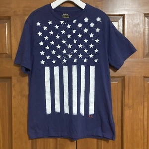 POLO Ralph Lauren Blue American Flag T Shirt Boys Size XL 18-20 - Picture 1 of 5