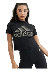 Adidas Womens Glam Logo Short Sleeve Cropped T-Shirt Black Medium - Picture 1 of 6