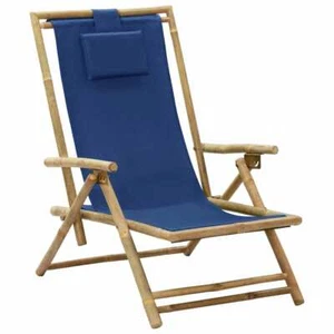 Reclining Relaxing Chair Navy Blue Bamboo and Fabric vidaXL - Picture 1 of 8
