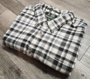 Camicia uomo Eddie Bauer flanella con bottoni 2XL manica lunga tasca a quadri grigio bianco - Foto 1 di 8