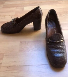 Vintage 60er 70er Jahre braune Schlangenleder Plateau Schuhe / Größe ca UK3,5 - Bild 1 von 8