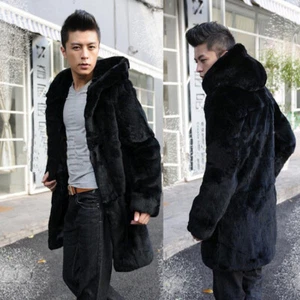 Men's Mink Fur Coat Leather Windbreaker Warm Hooded Mid-length Large Size Casual - Picture 1 of 7