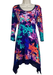 Cable & Gauge Medium Womens Dress Purple Blue Green 3/4 Sleeve Asymmetric Hem - Picture 1 of 11