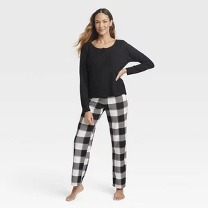 Stars Above 2-teiliges Pyjama Set Henley Damen Medium Stretch schwarz/weiß - Bild 1 von 13