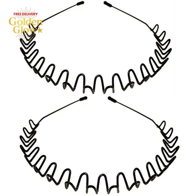 Metal Headbands, 2 Pack Fashion Unisex Black Hairband Spring Wave Non Slip Sport - Image 1 of 4